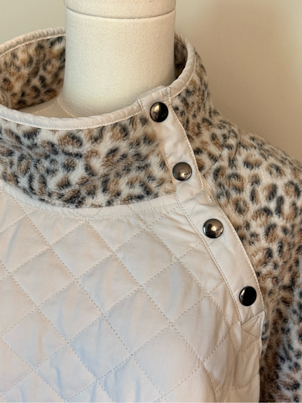 Abercrombie & Fitch XXL Leopard Sherpa Quilted Snap Neck Pullover Fleece Jacket - Picture 7 of 11